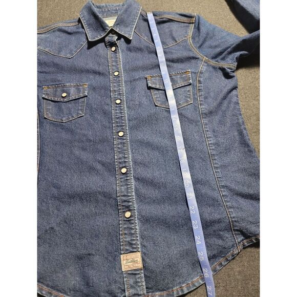 Levi's Western Pearl Snap Button Up Shirt Womens Large L Dark Wash Denim - Picture 14 of 16